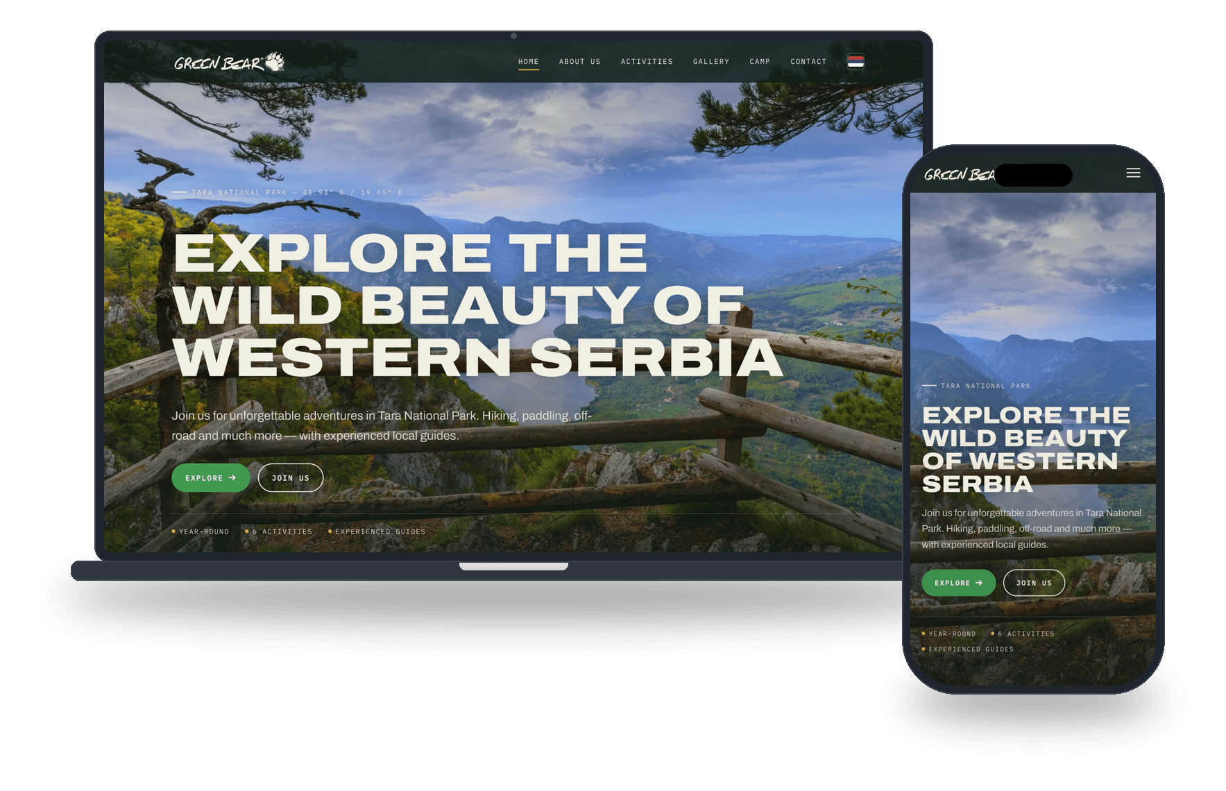 Green Bear website shown on laptop and phone